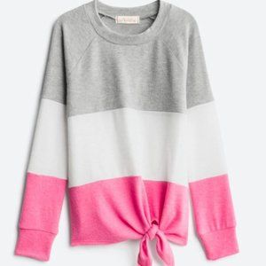 (NWT) Girl's WALKING ON SUNSHINE Marley Tie Front Top - L, pink/white/grey